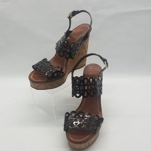 Tory Burch Nori Black Cork Wedge Sandals